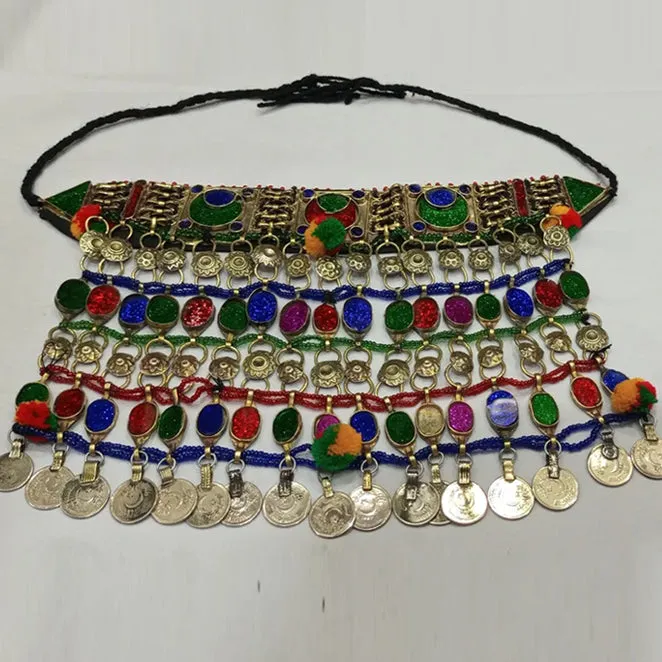 Boho kuchi Multicolor Stones and Coins Choker