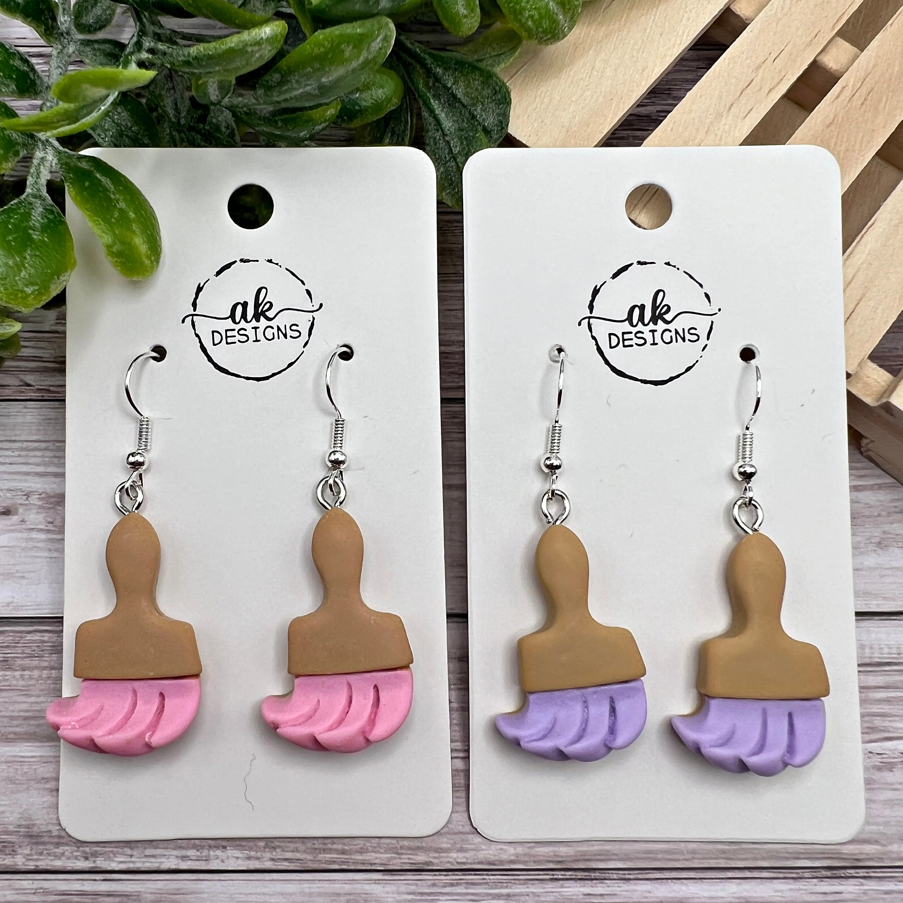 Cartoon Paintbrush Colorful Artist Painter Resin Silver/Silver-tone  Earrings, Hypoallergenic Gift