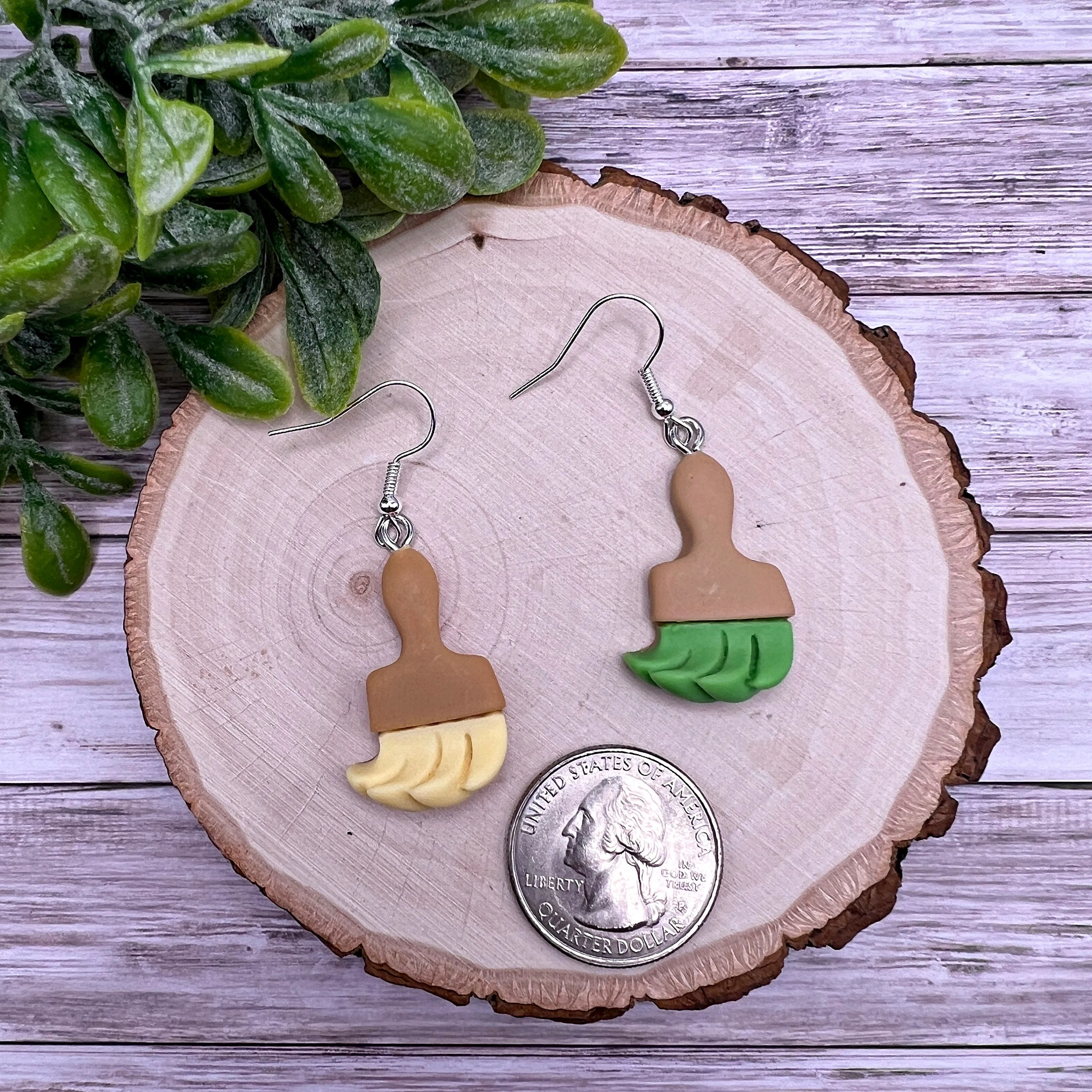 Cartoon Paintbrush Colorful Artist Painter Resin Silver/Silver-tone  Earrings, Hypoallergenic Gift