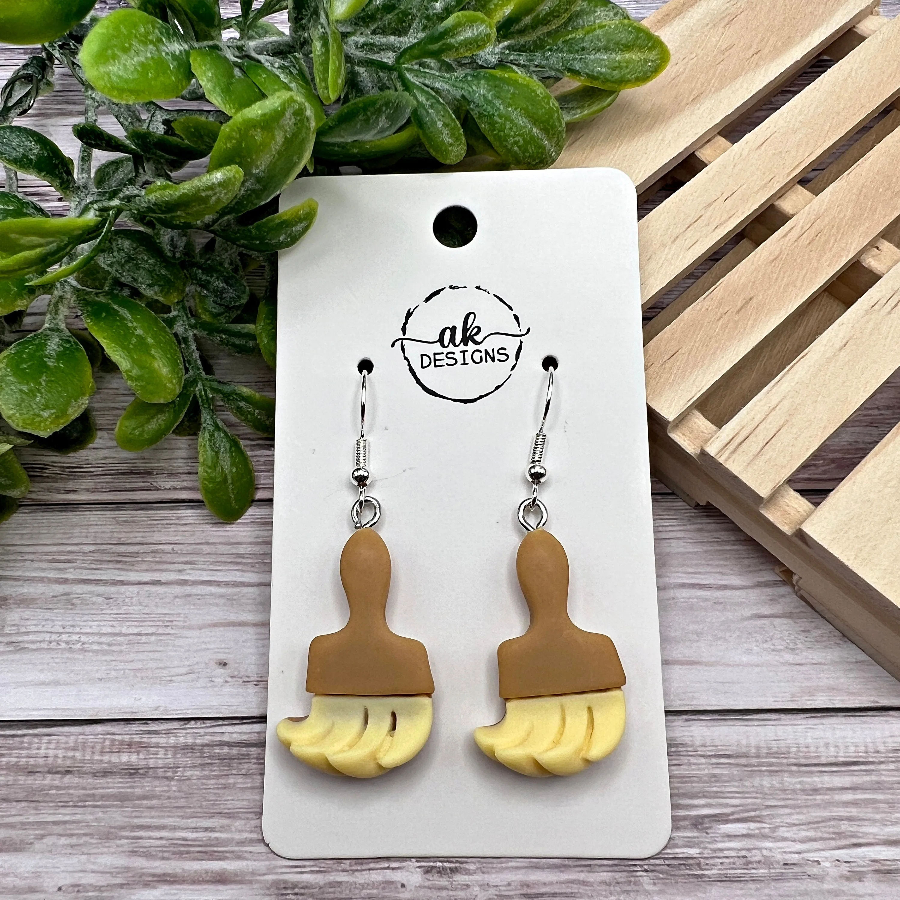 Cartoon Paintbrush Colorful Artist Painter Resin Silver/Silver-tone  Earrings, Hypoallergenic Gift