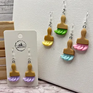 Cartoon Paintbrush Colorful Artist Painter Resin Silver/Silver-tone  Earrings, Hypoallergenic Gift