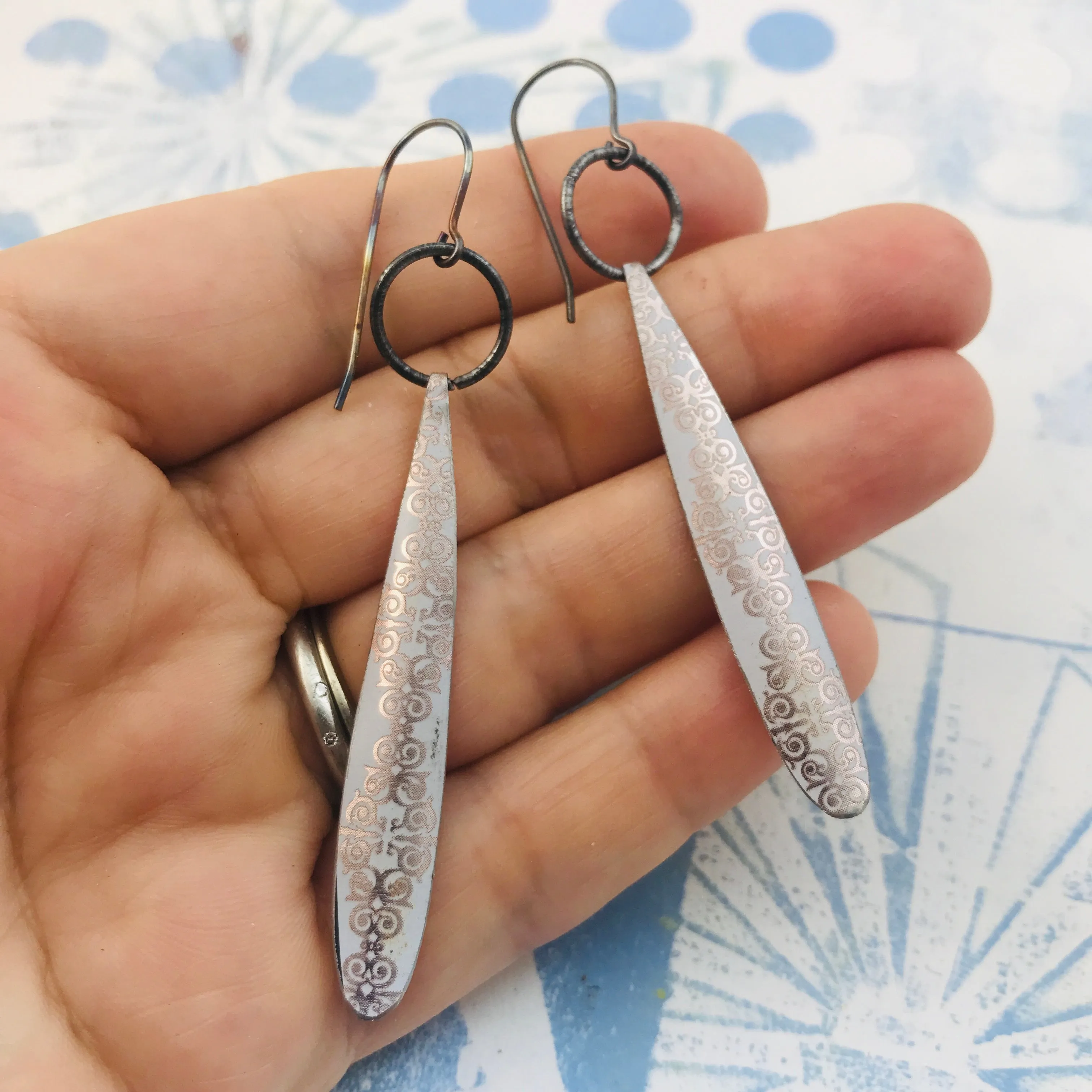 Champagne Dreams Teardrops Upcycled Tin Earrings