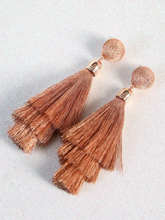 Cheap Metallic Tassel Earrings ROSE GOLD