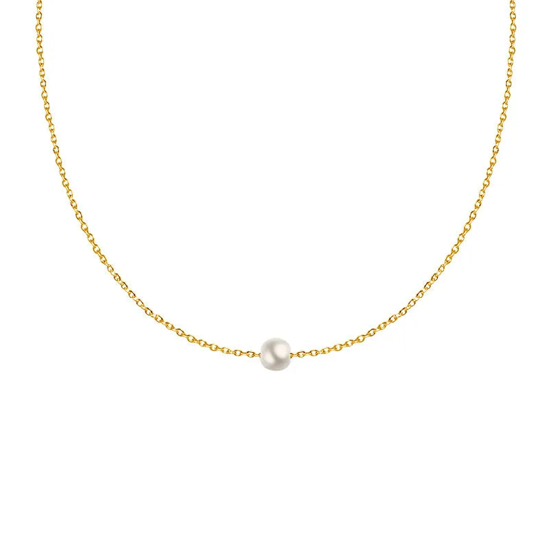 Chic 18K Gold Pearl Pendant Necklace - Elegant Collarbone Chain