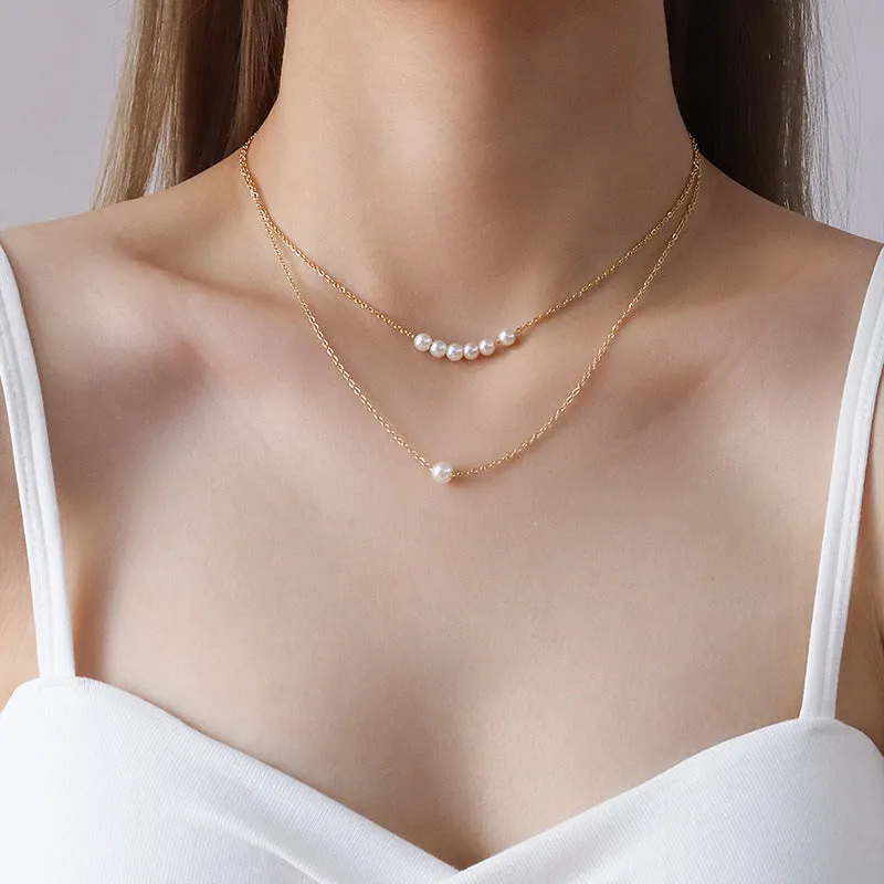 Chic 18K Gold Pearl Pendant Necklace - Elegant Collarbone Chain