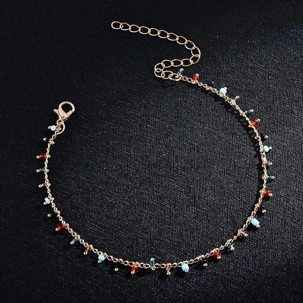 Chic Double Chain Anklet with Colorful Rice Beads & Stylish Tassel - Perfect Beach Jewelry for Women