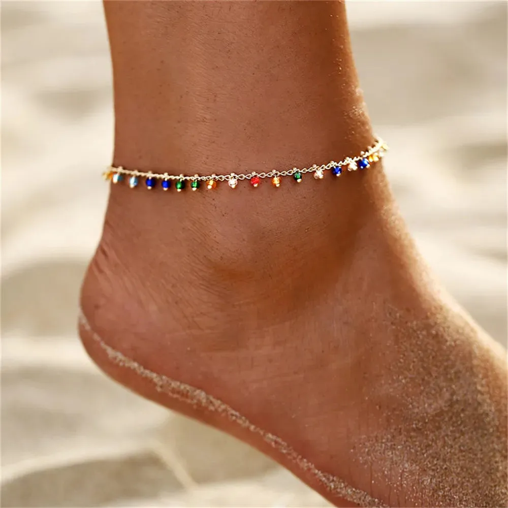 Chic Double Chain Anklet with Colorful Rice Beads & Stylish Tassel - Perfect Beach Jewelry for Women