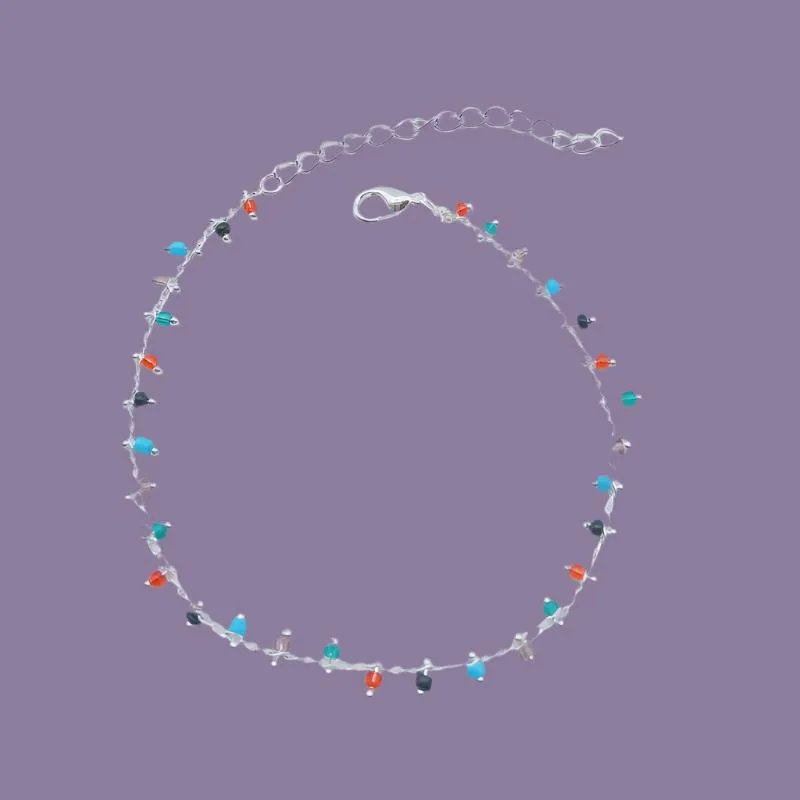 Chic Double Chain Anklet with Colorful Rice Beads & Stylish Tassel - Perfect Beach Jewelry for Women