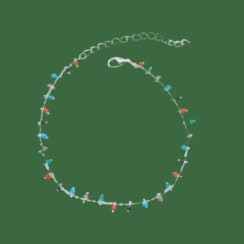 Chic Double Chain Anklet with Colorful Rice Beads & Stylish Tassel - Perfect Beach Jewelry for Women