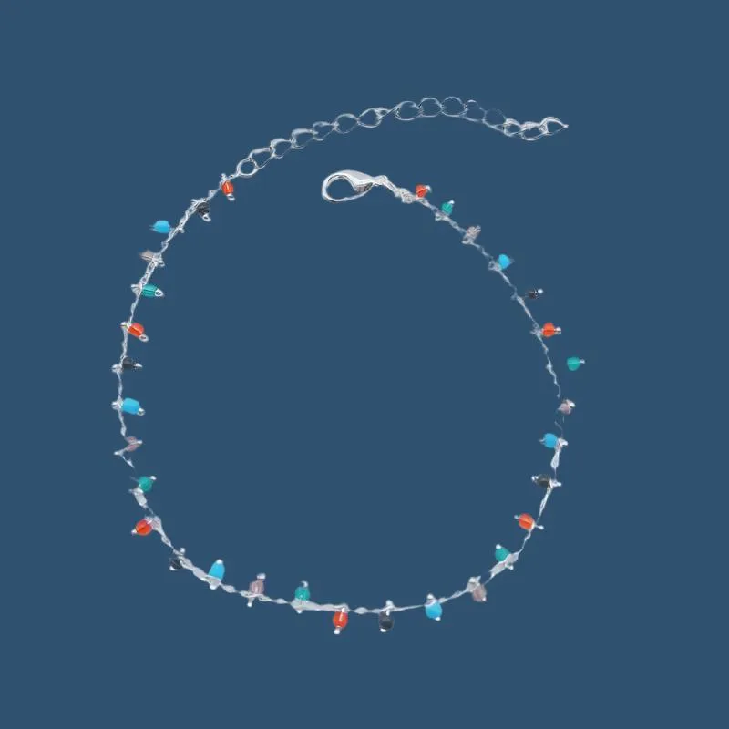 Chic Double Chain Anklet with Colorful Rice Beads & Stylish Tassel - Perfect Beach Jewelry for Women