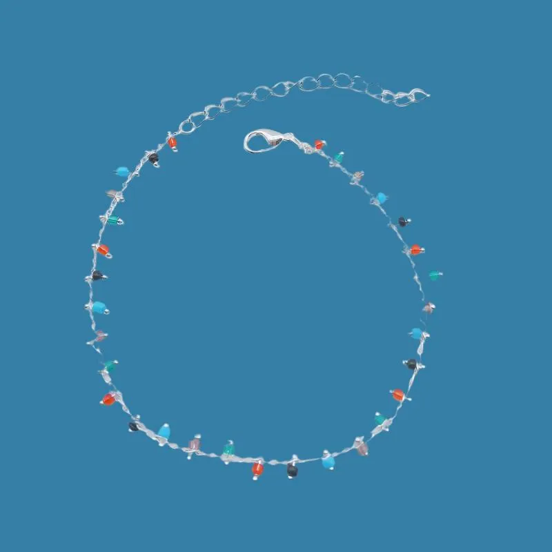 Chic Double Chain Anklet with Colorful Rice Beads & Stylish Tassel - Perfect Beach Jewelry for Women