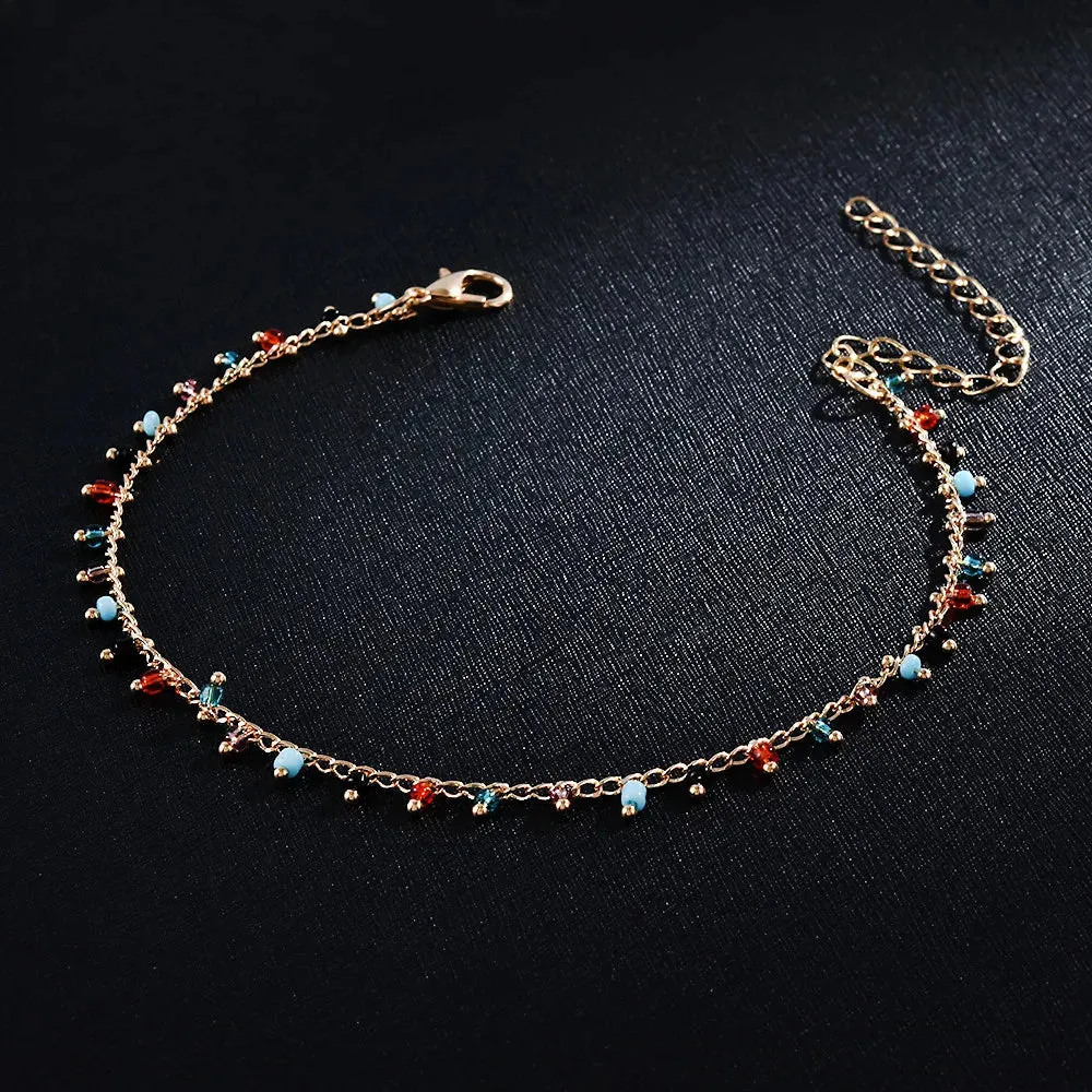 Chic Double Chain Anklet with Colorful Rice Beads & Stylish Tassel - Perfect Beach Jewelry for Women