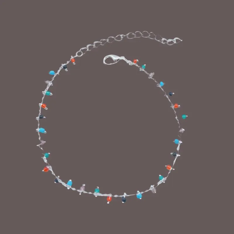 Chic Double Chain Anklet with Colorful Rice Beads & Stylish Tassel - Perfect Beach Jewelry for Women