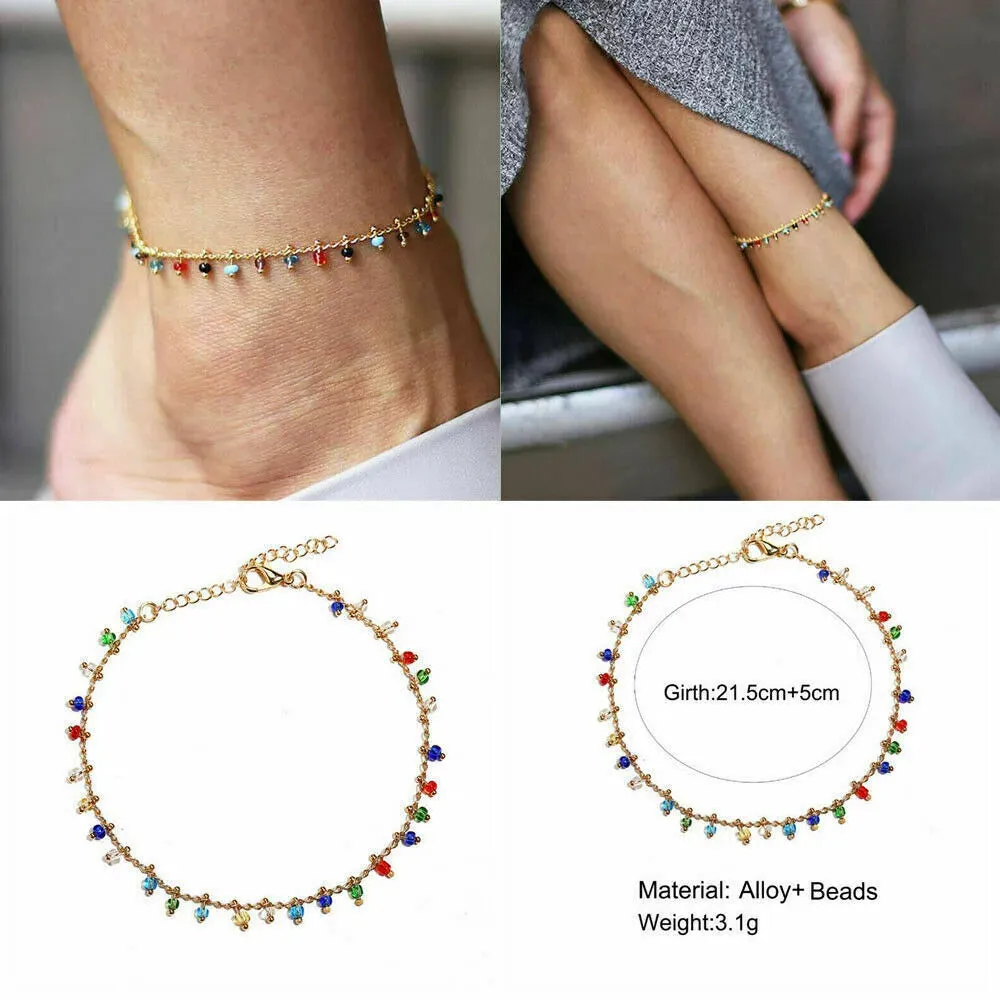 Chic Double Chain Anklet with Colorful Rice Beads & Stylish Tassel - Perfect Beach Jewelry for Women