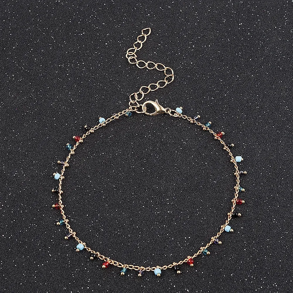 Chic Double Chain Anklet with Colorful Rice Beads & Stylish Tassel - Perfect Beach Jewelry for Women