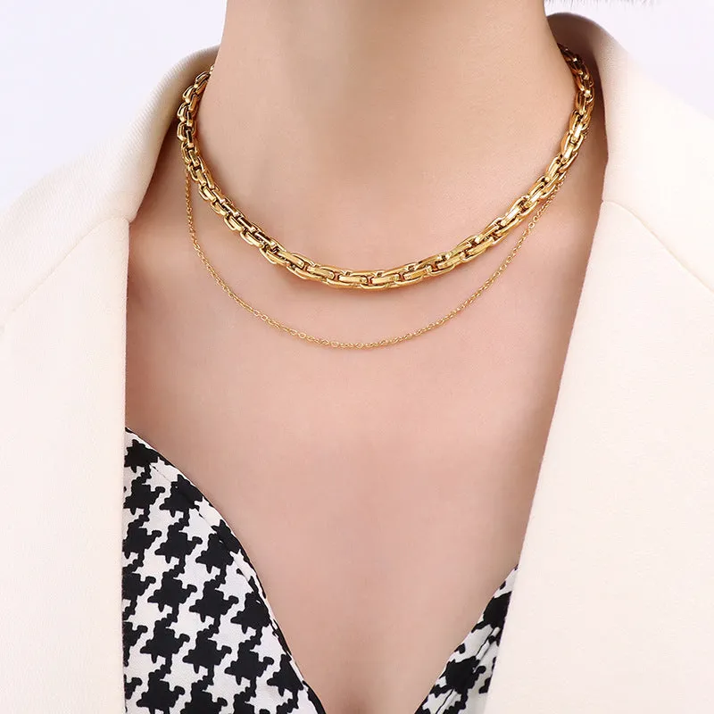Chic Titanium Steel Necklace with 18k Gold Plating for Women by Planderful Collection