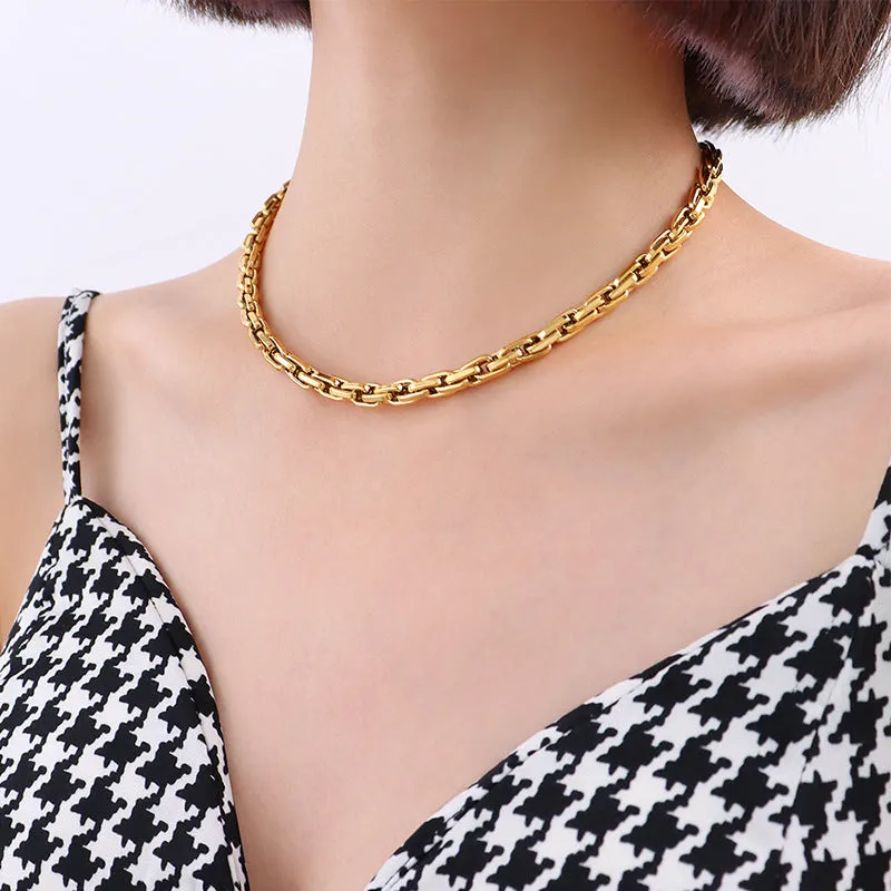 Chic Titanium Steel Necklace with 18k Gold Plating for Women by Planderful Collection