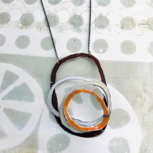 Chocolate, Snow, Cream, & Persimmon Scribbles Upcycled Tin Necklace