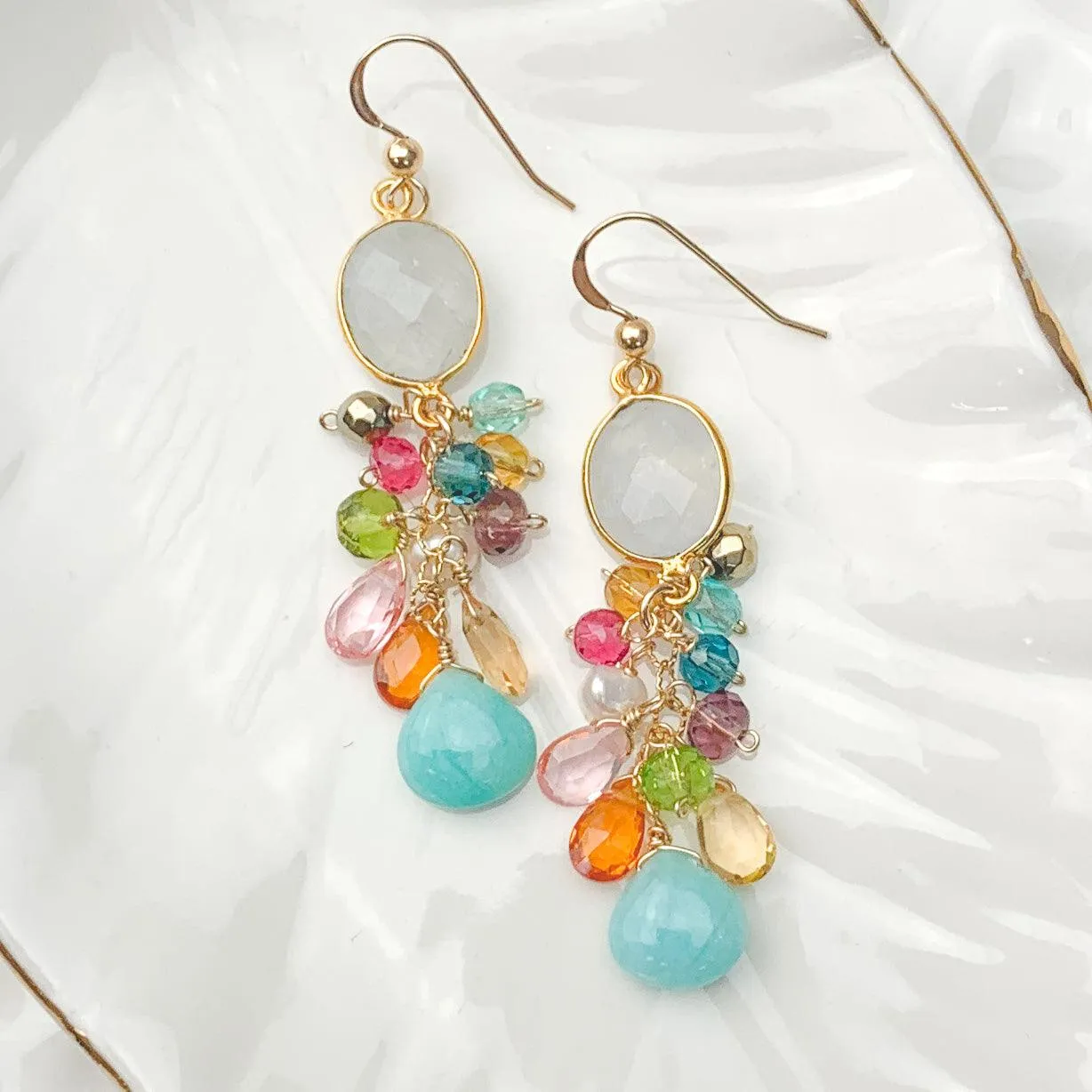 Classic Moonstone and Amazonite Elegant earrings
