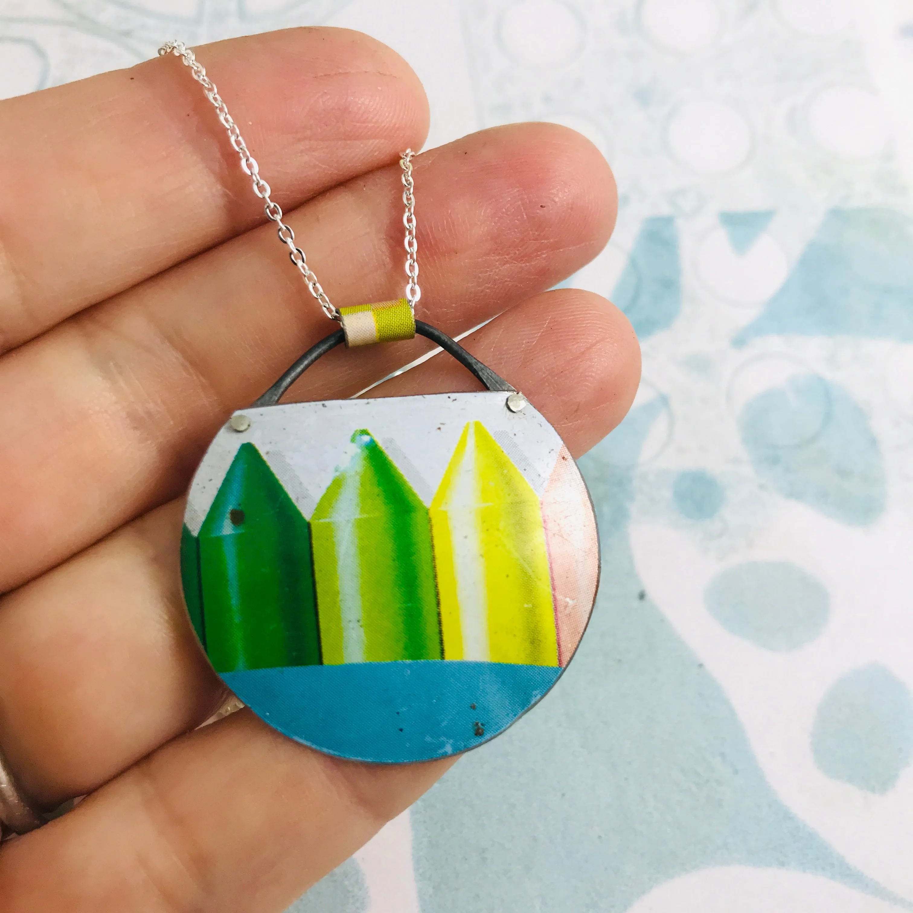 Colored Pencils Zero Waste Tin Circle Necklace