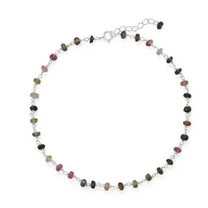 Colorful! 9.5"   1" Multi-Color Tourmaline Anklet