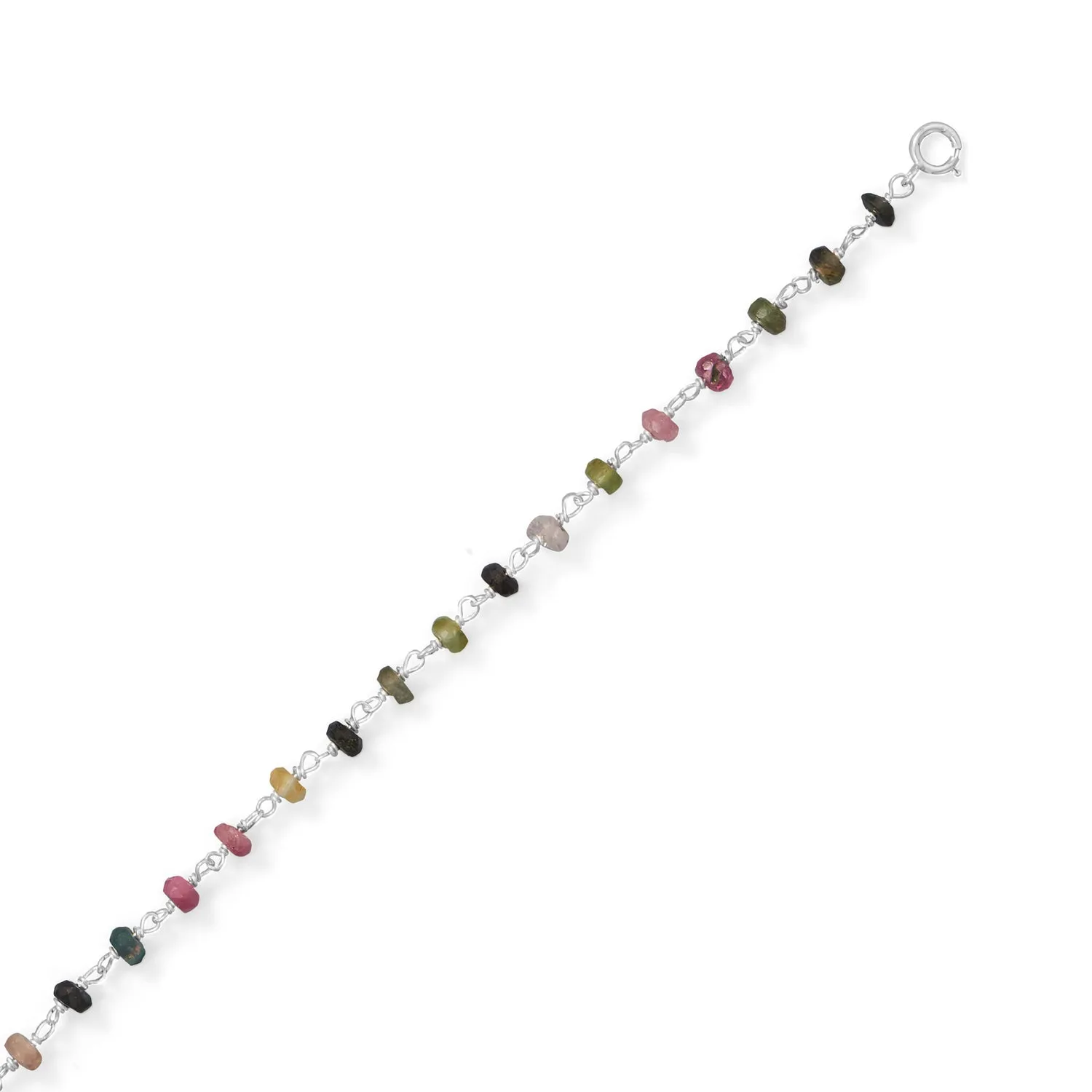Colorful! 9.5"   1" Multi-Color Tourmaline Anklet