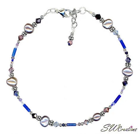 Crystal Pearl Purple Beaded Anklet