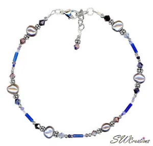Crystal Pearl Purple Beaded Anklet