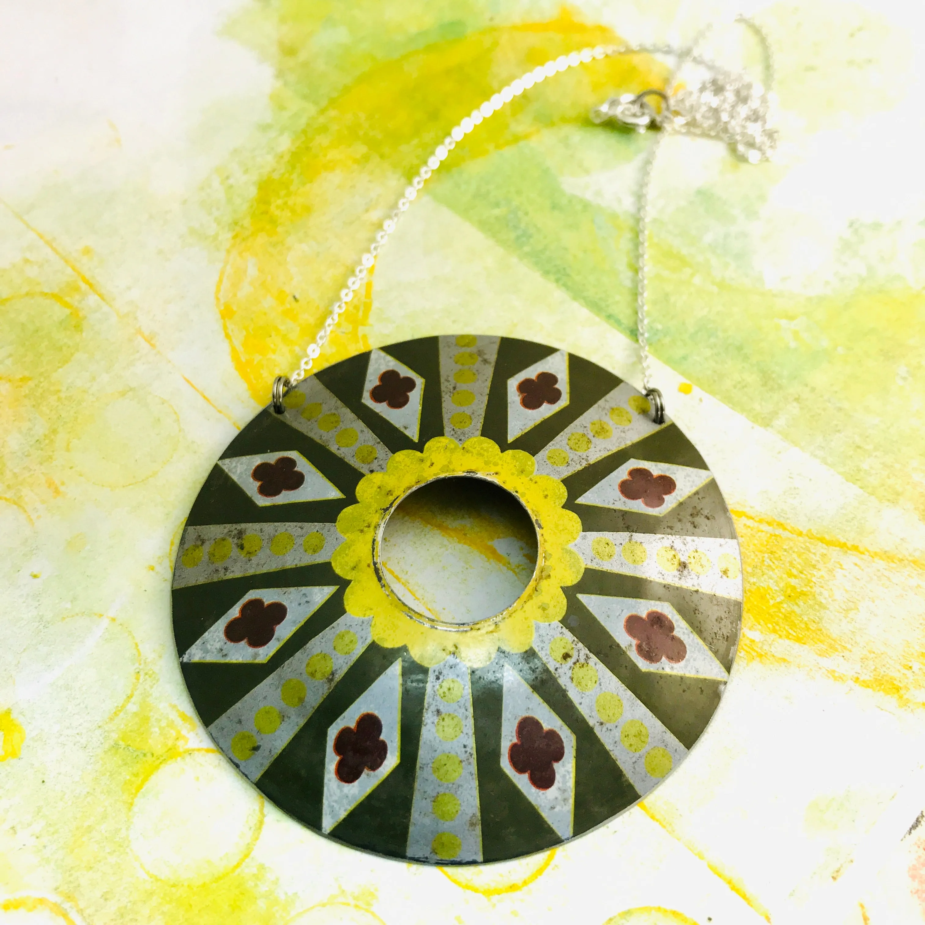 Diamond Circle Upcycled Tin Necklace