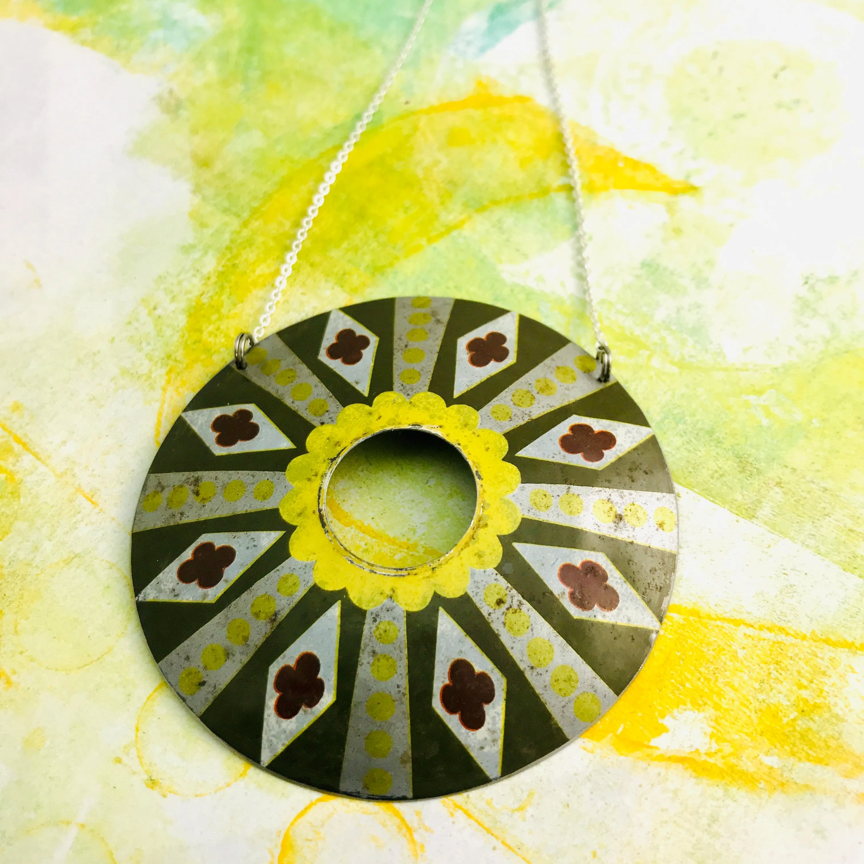 Diamond Circle Upcycled Tin Necklace