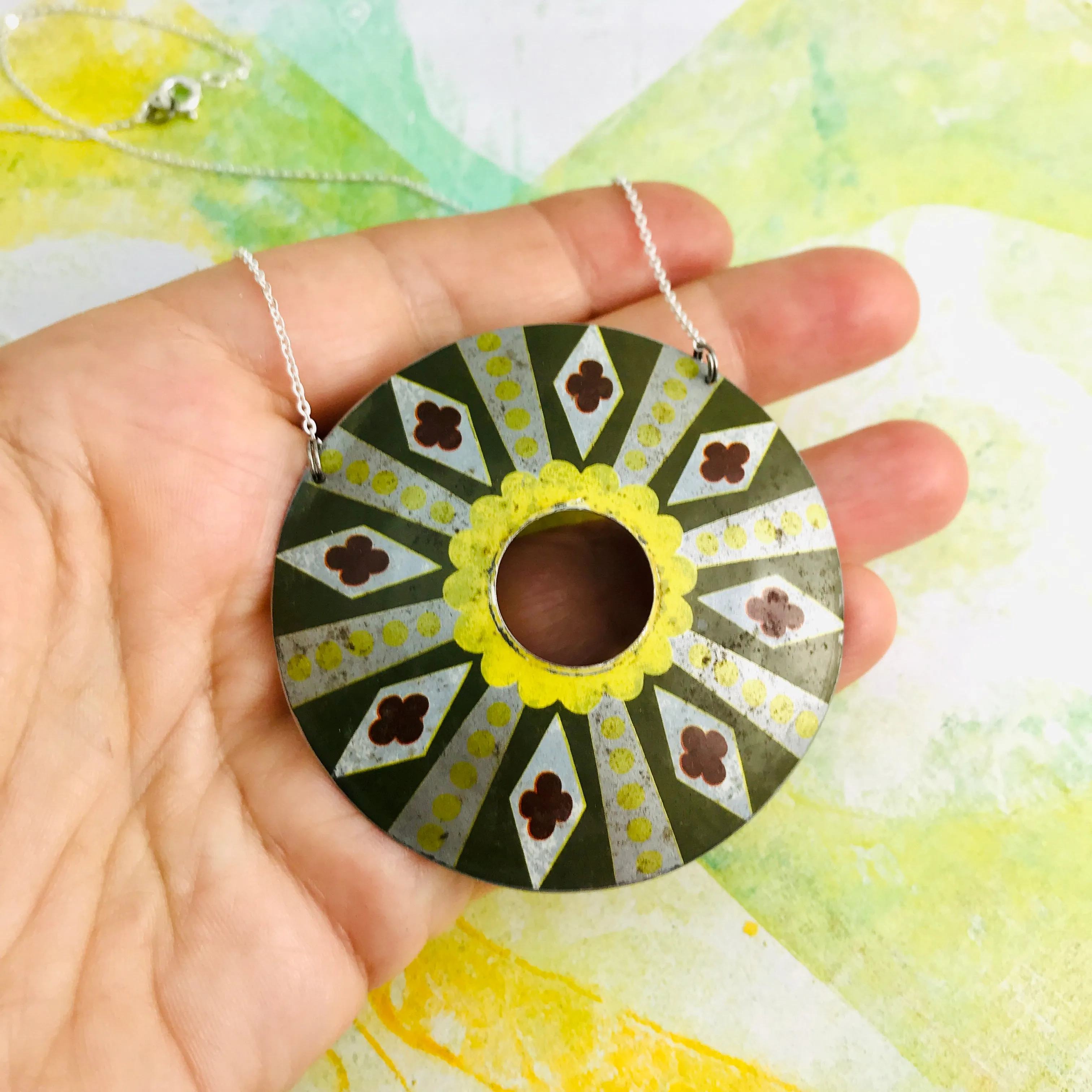Diamond Circle Upcycled Tin Necklace