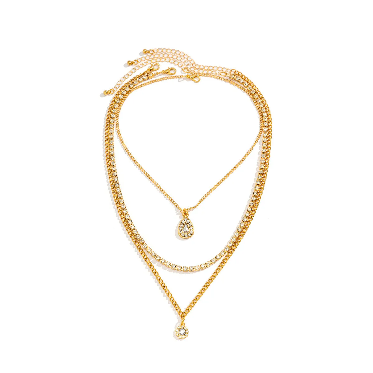 Diamond Droplet Layered Necklace for Women with Geometric Chain