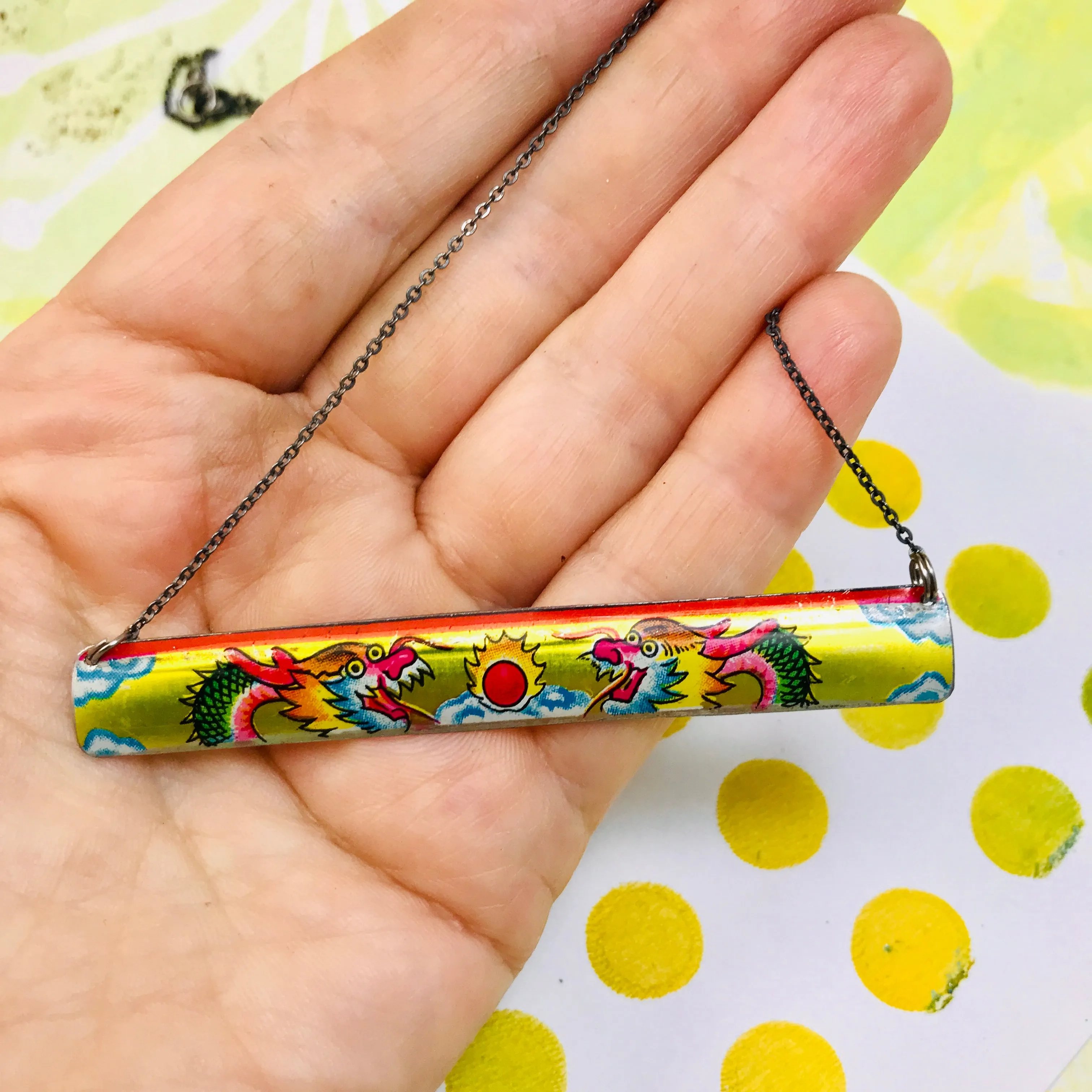 Double Dragons Tin Bar Necklace