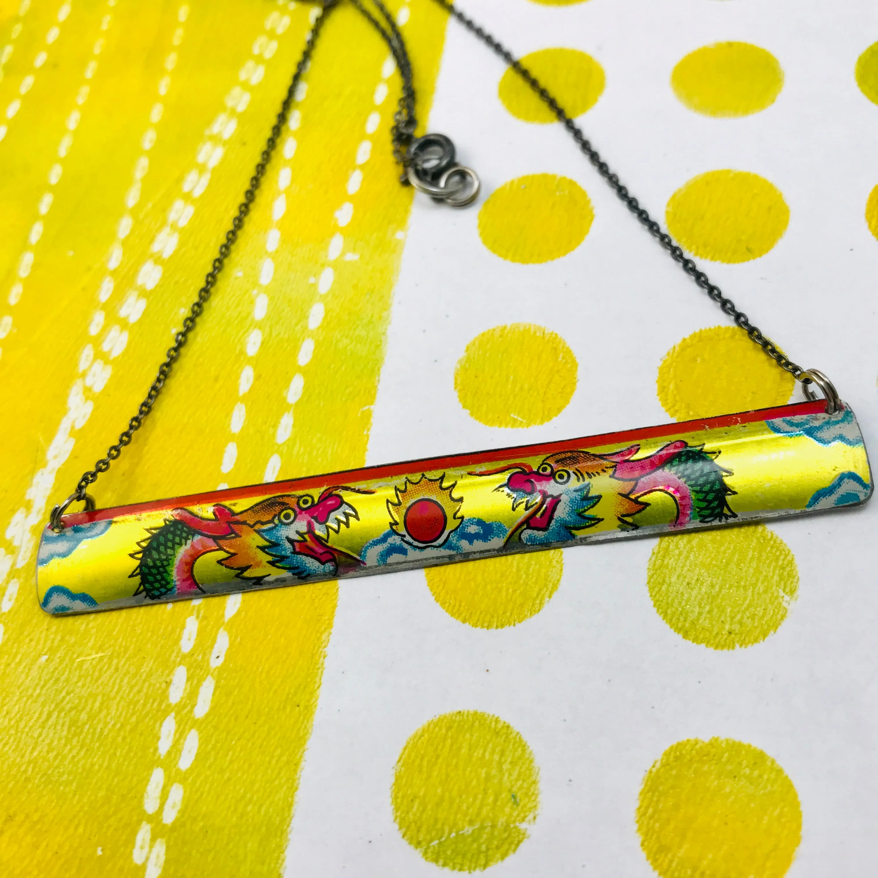 Double Dragons Tin Bar Necklace