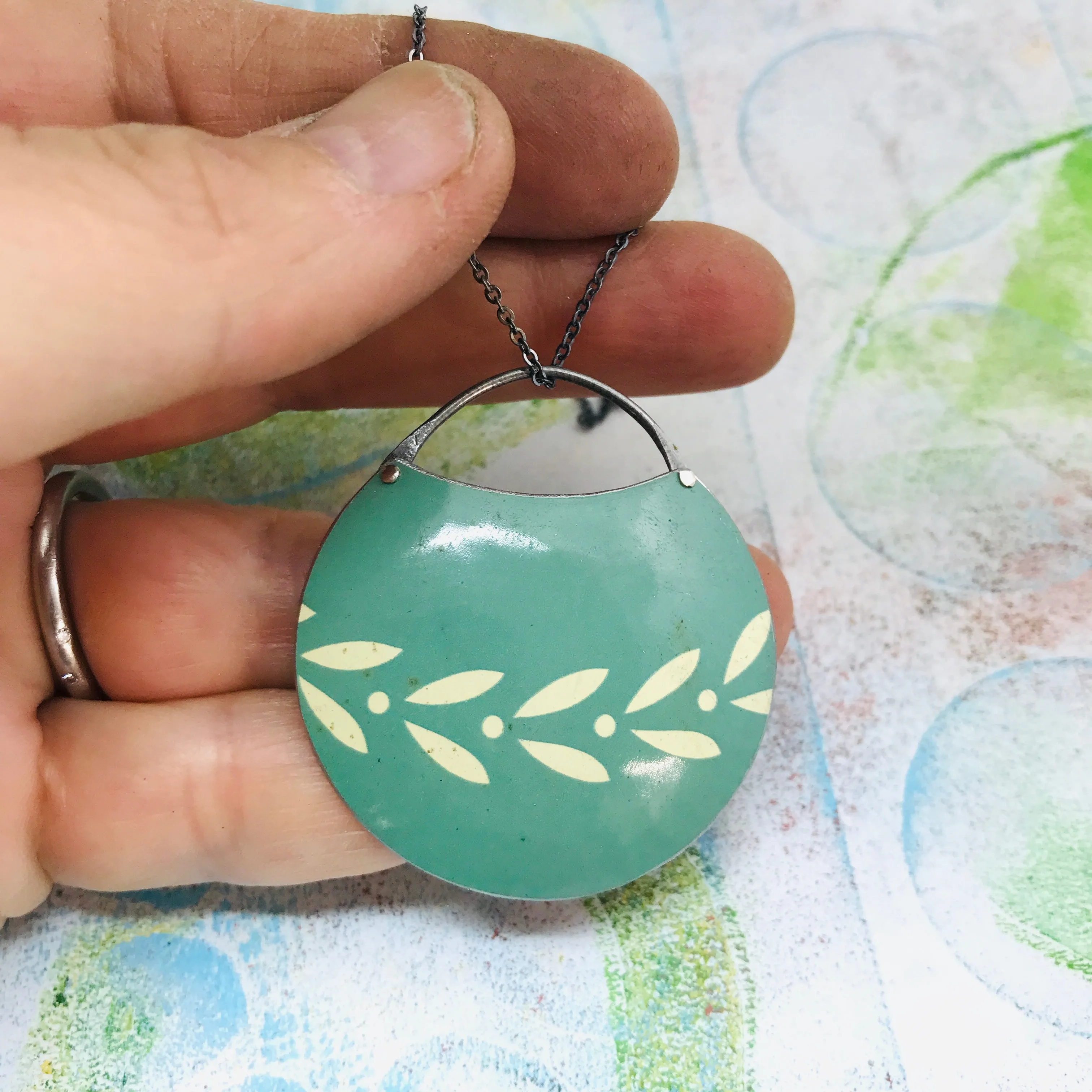 Dusty Slate Zero Waste Tin Circle Necklace