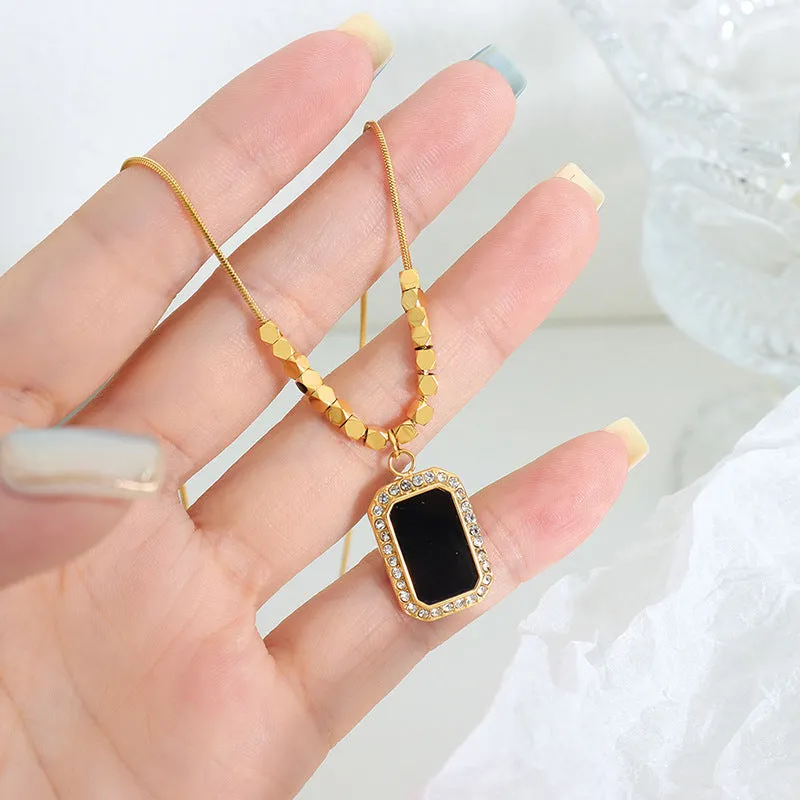 Elegant Black Square Zircon Pendant Necklace - Chic Geometric Design