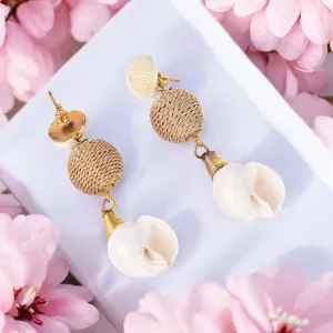 Elegant Shell Drop Earrings with Twisted Gold Bead Accents – Coastal Chic Jewellery