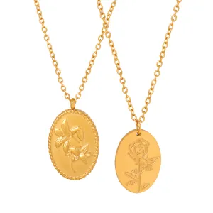 Elegant Stainless Steel Gold-Plated Flower Pendant Necklace
