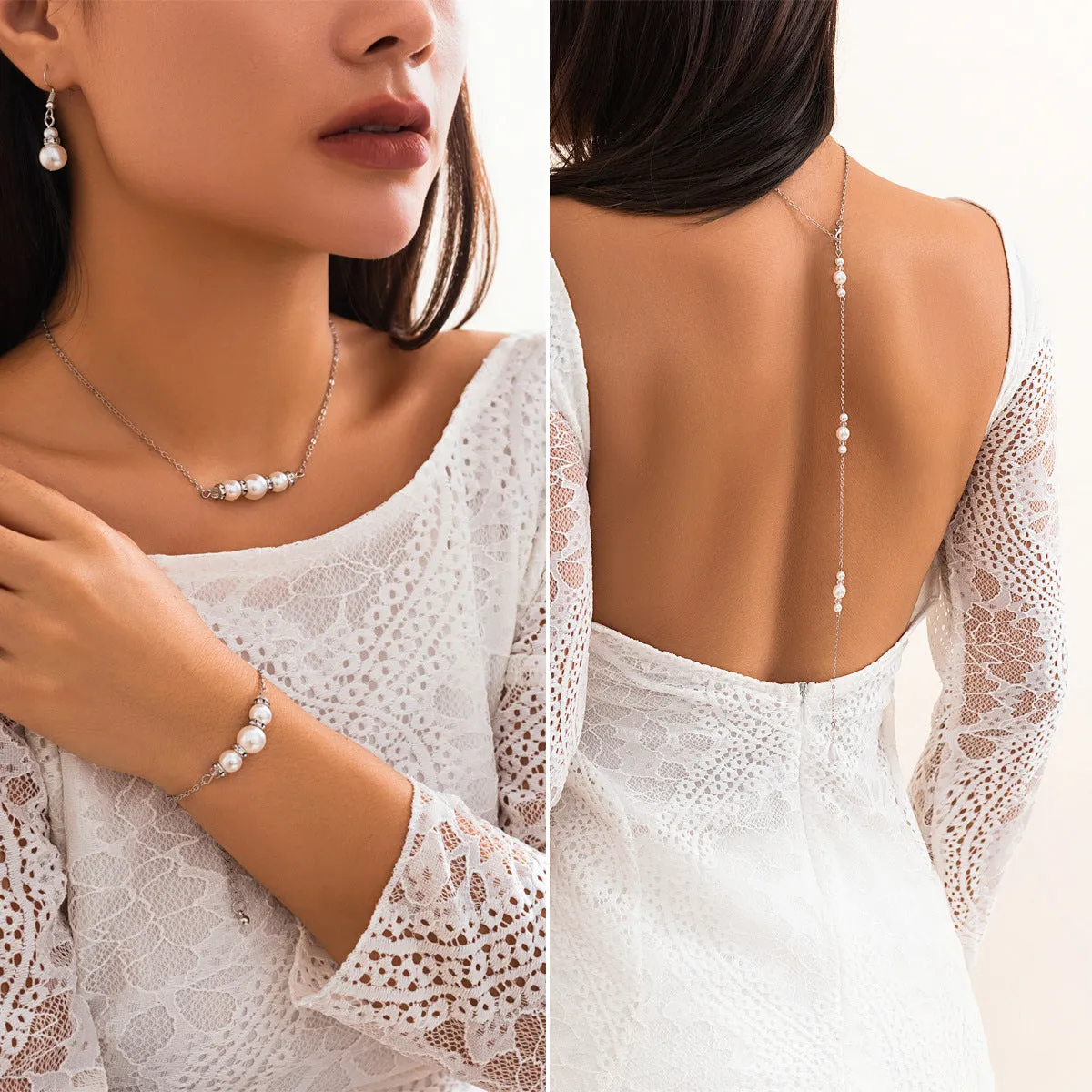 Elegant Zircon and Pearl Necklace Set with Vintage French Charm