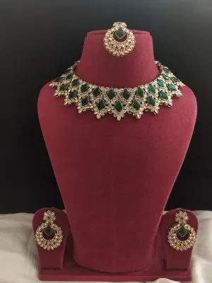 Enchanting Brilliance for Your Mehendi With Uncut Polki Stones Green Necklace Set
