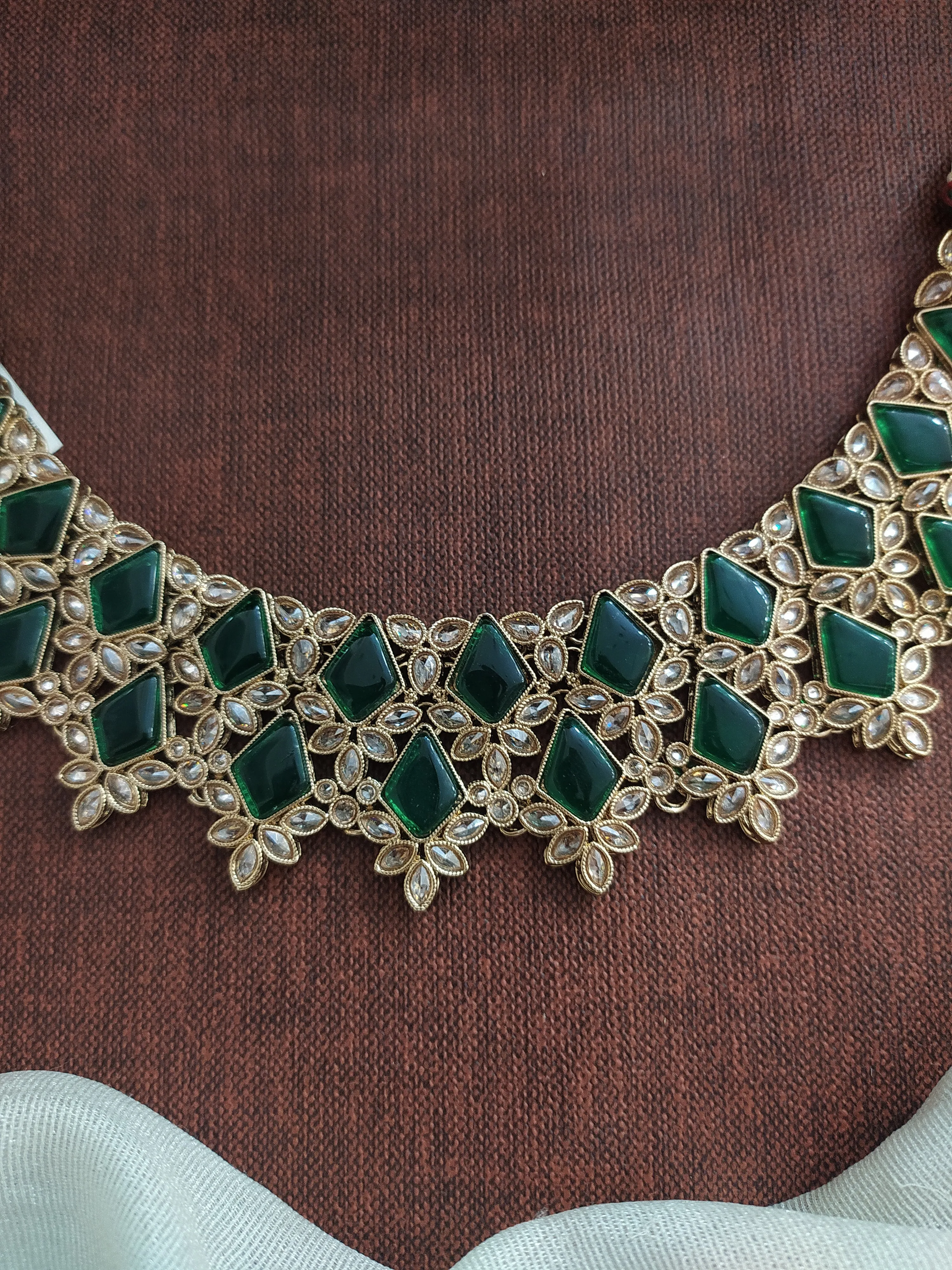 Enchanting Brilliance for Your Mehendi With Uncut Polki Stones Green Necklace Set