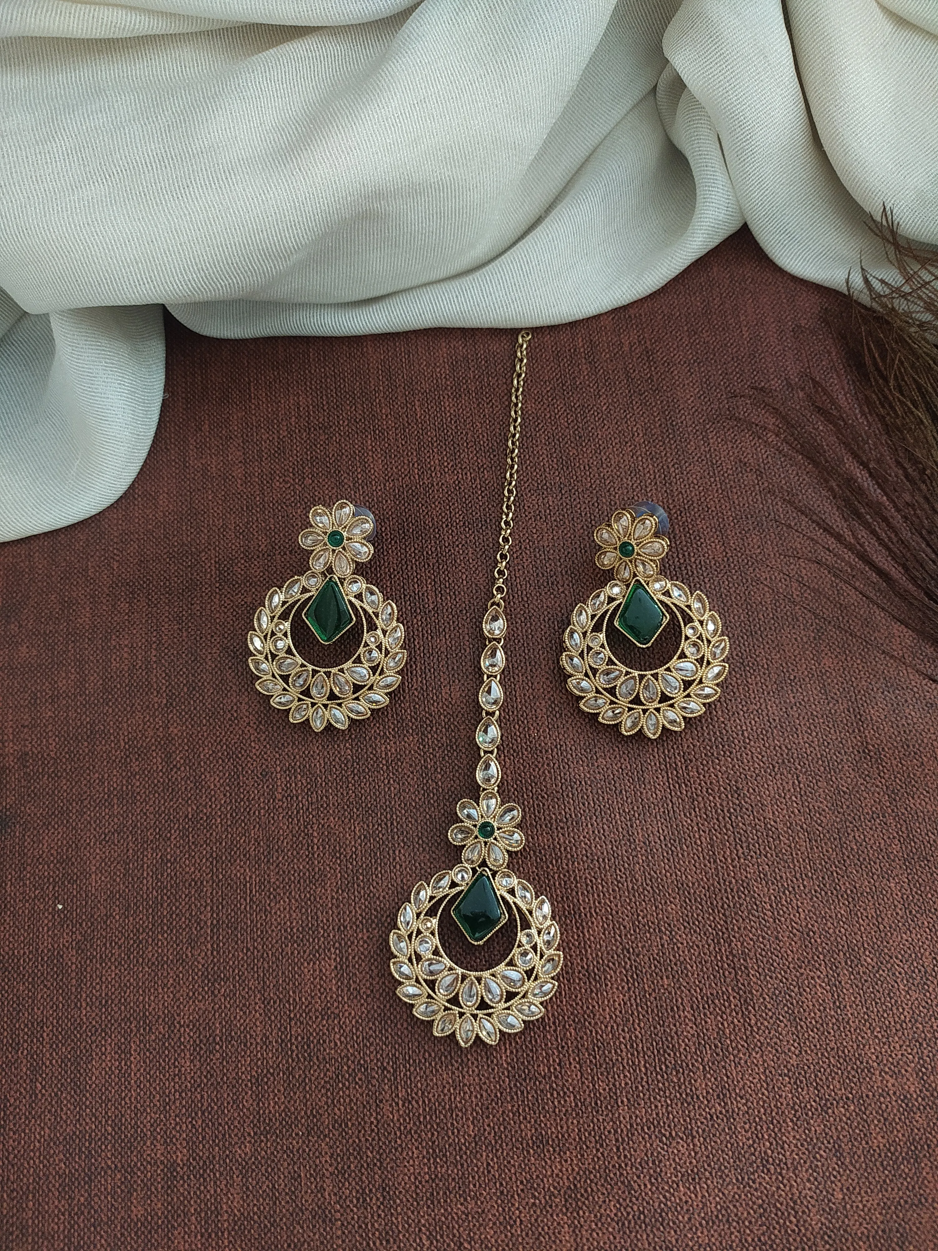 Enchanting Brilliance for Your Mehendi With Uncut Polki Stones Green Necklace Set
