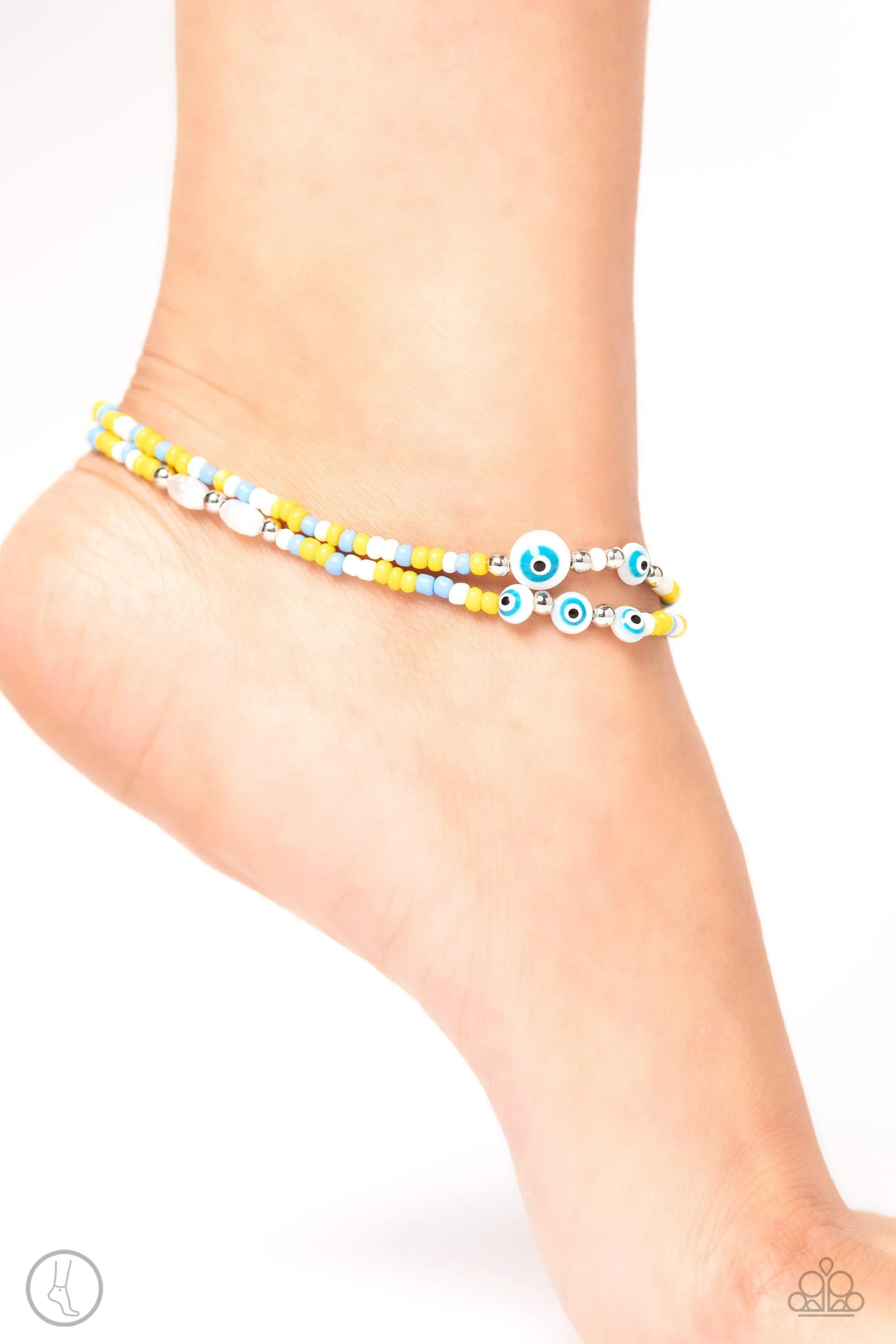 Enchanting Energy Yellow, Blue & White Seed Bead Anklet - Paparazzi Accessories
