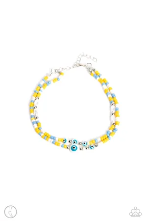 Enchanting Energy Yellow, Blue & White Seed Bead Anklet - Paparazzi Accessories