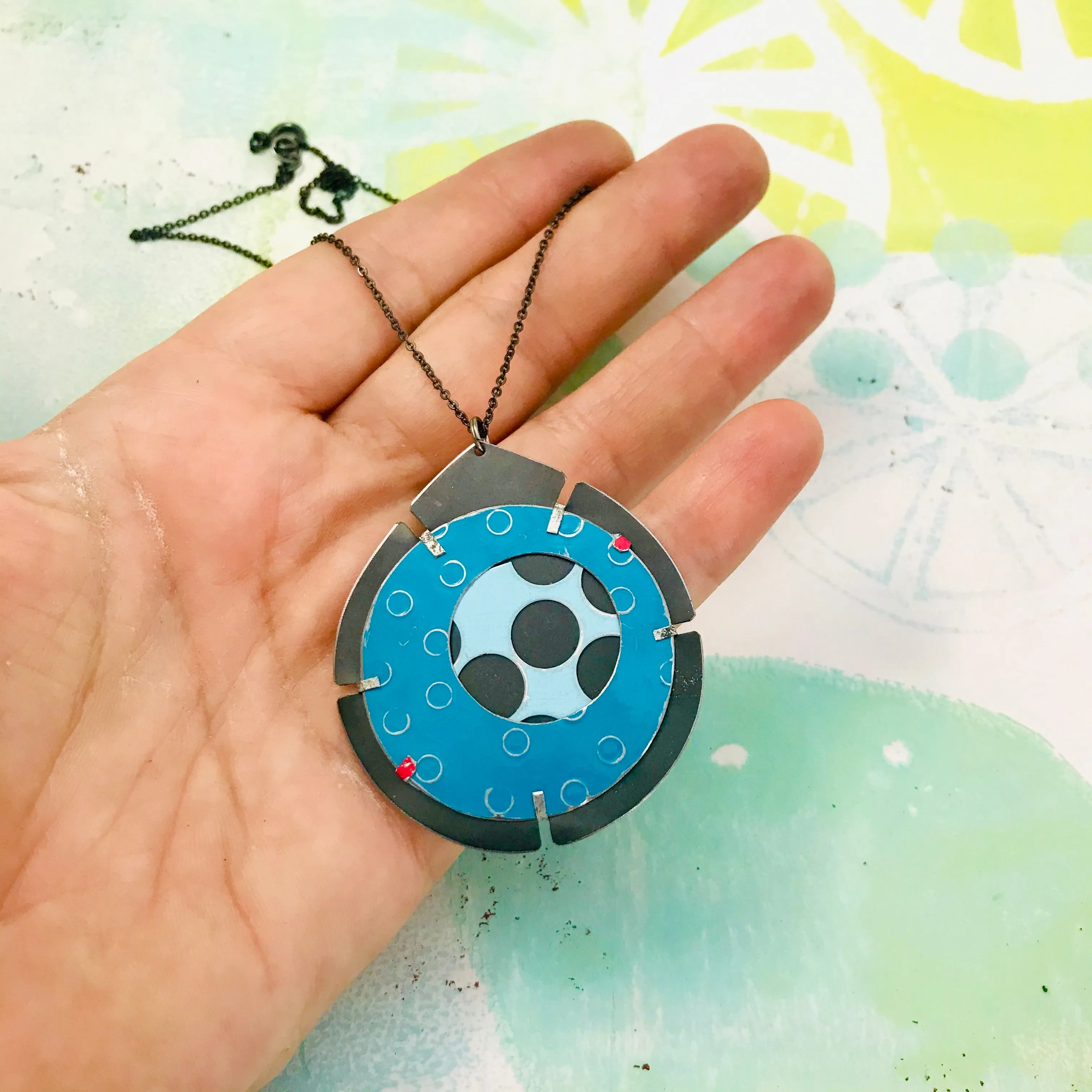 Encircled Pale Aqua in Turquoise Upcycled Tin Earrings