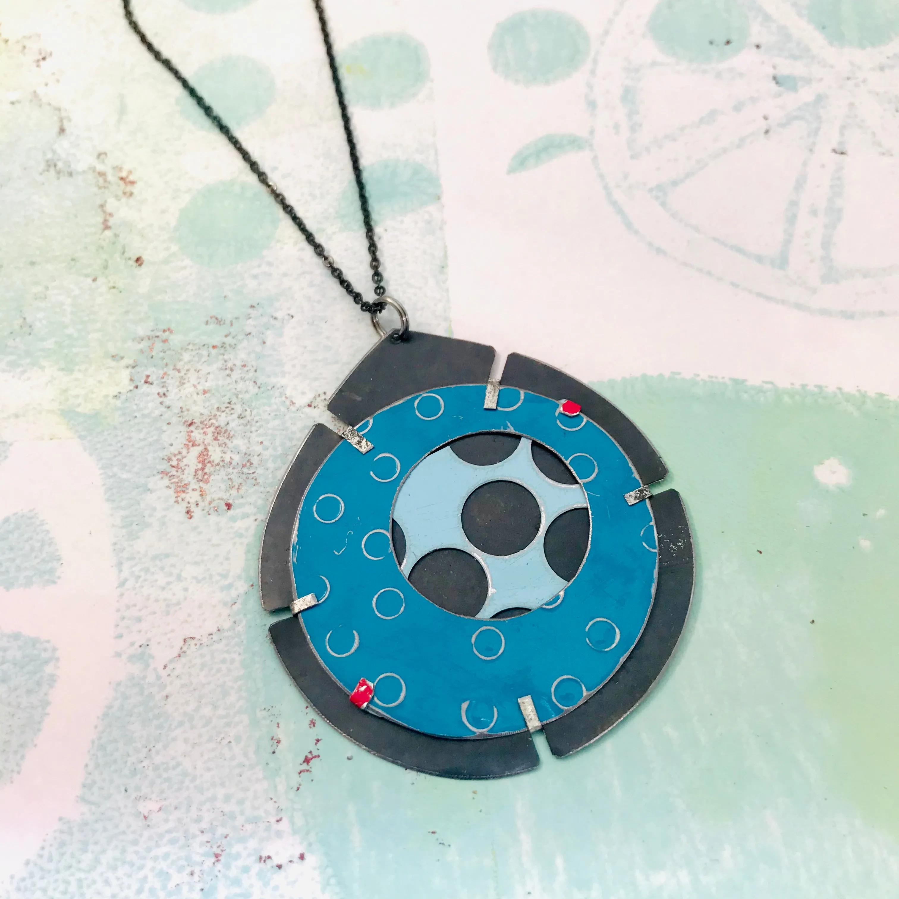 Encircled Pale Aqua in Turquoise Upcycled Tin Earrings