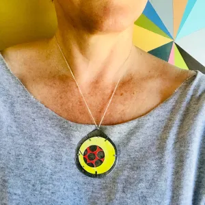 Encircled Red in Sunny Yellow Upcycled Tin Earrings