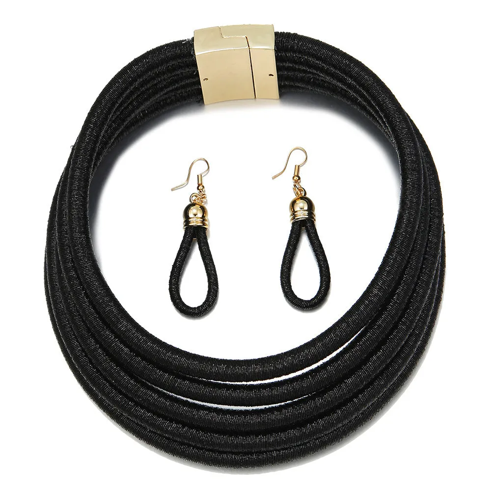 European and American Style Multi-layer Braided Black Necklace Set with Cross-border Choker - Elegant Jewelry Set