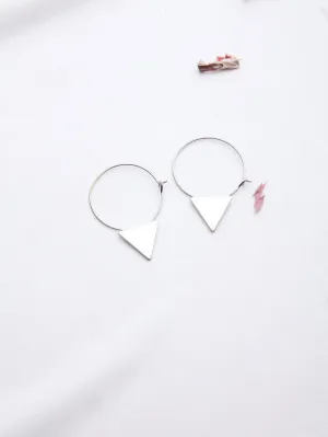 Fashion Silver Triangle Detail Hoop Earrings