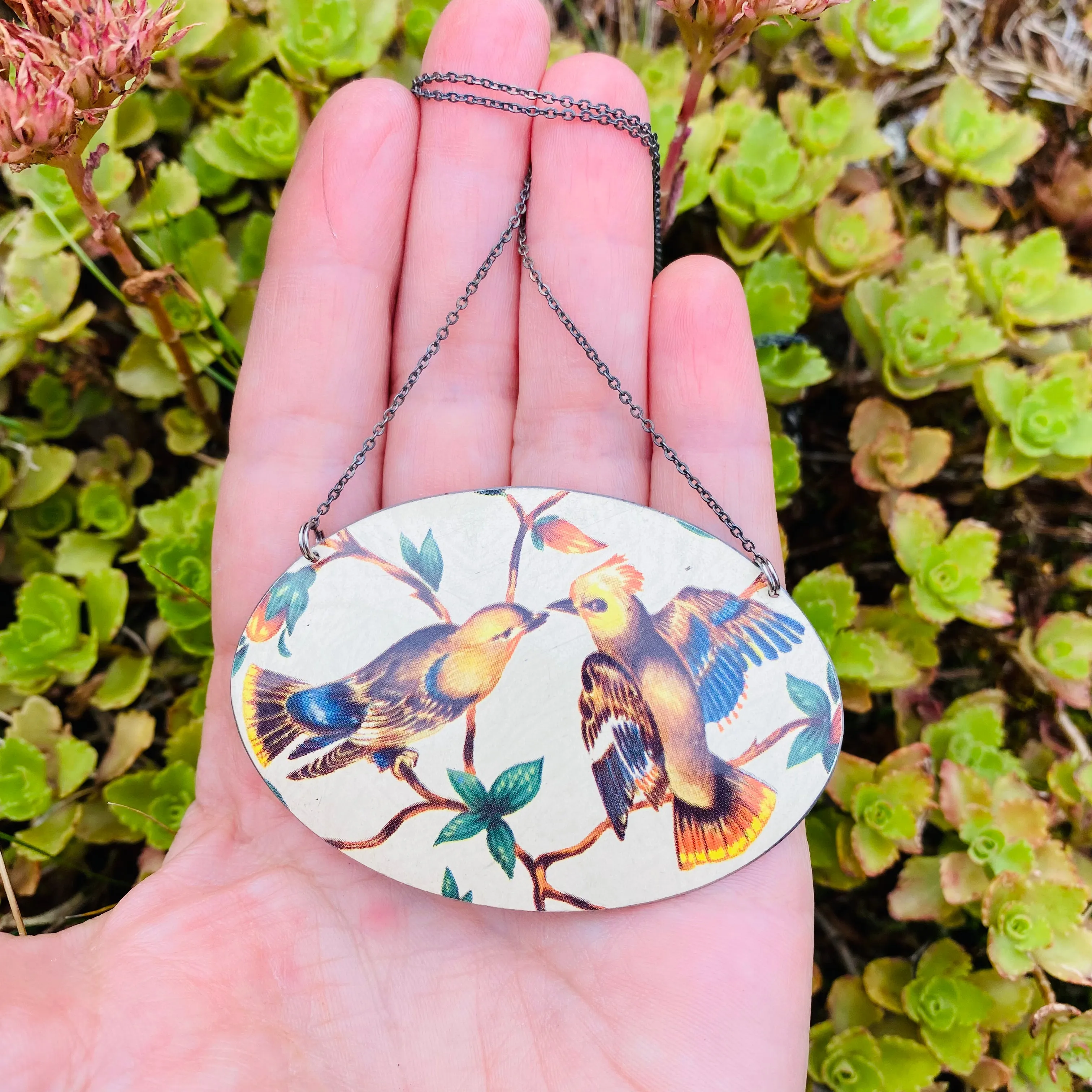 Finches & Flowers Zero Waste Tin Oval Necklace